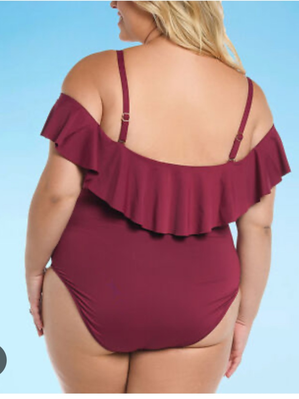 NWT MYNAH Plus Sz 24 W Rose Wine Red One-Piece Bathing Suit Off-Shoulder Ruffle